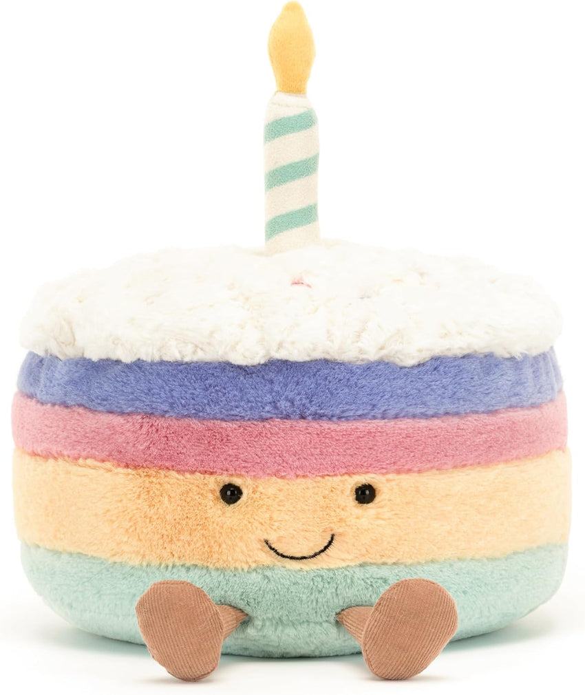Jellycat Amuseables Rainbow Birthday Cake Stuffed Toy, Large 10 inches - Dessert Plush - Birthday Gift
