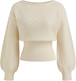 CIDER Women's Sweater Boat Neck Knit Sweater Balloon Sleeve for Women Knit Tops 2025 Fall