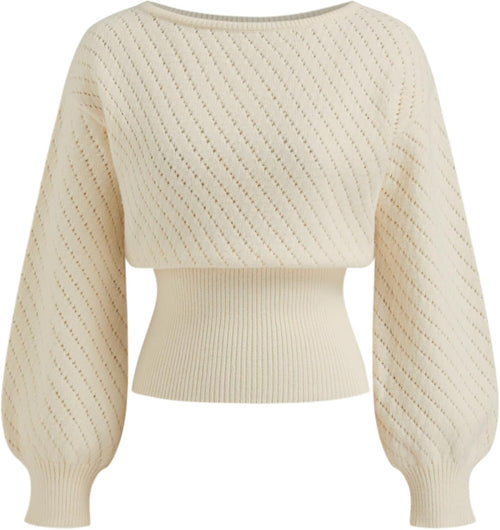 CIDER Women's Sweater Boat Neck Knit Sweater Balloon Sleeve for Women Knit Tops 2025 Fall