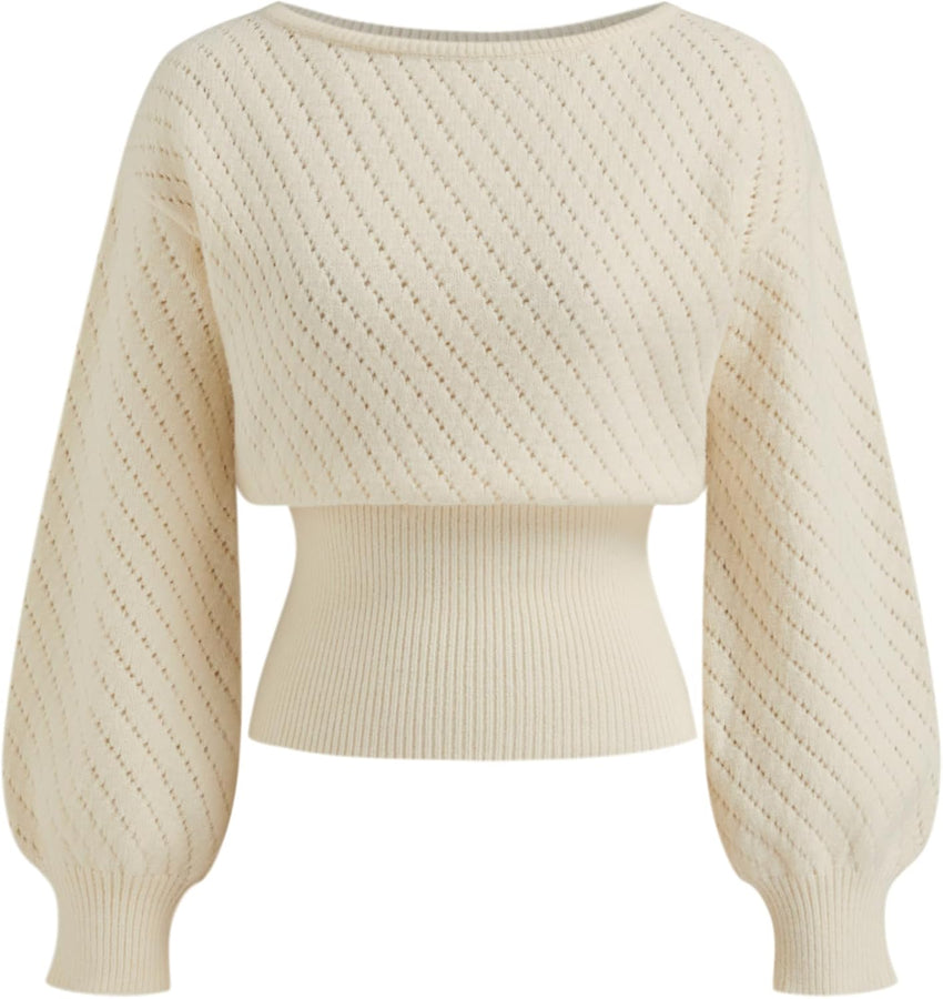 CIDER Women's Sweater Boat Neck Knit Sweater Balloon Sleeve for Women Knit Tops 2025 Fall