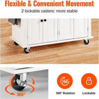 VEVOR Kitchen Island Cart with Solid Wood Top, 35.4" Width Mobile Carts with Storage Cabinet, Rolling Kitchen Table with Spice Rack, Towel Rack, and Drawer, Portable Islands on Wheels, White