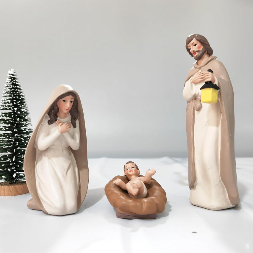 Nativity Sets for Christmas 10 Pieces - Hand Painted Nativity Scene Indoor, 4.8" Classic Figurines Holy Family Jesus Manger Crib Ornament, Xmas Decorations
