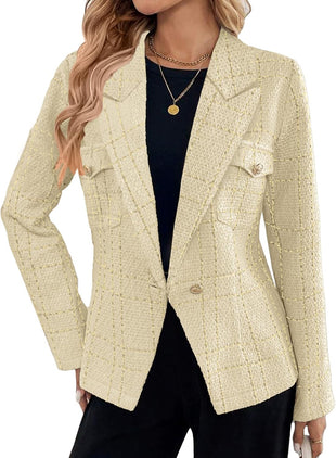 Mina Self 2025 Fall Women's Tweed Blazer Plaid - Slim Fully-Lined Fashion Casual Elegant Work Office Suit Jacket with Pockets