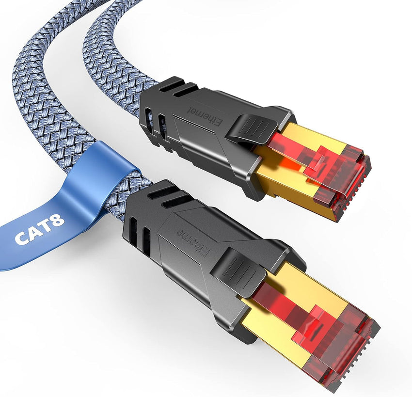 Snowkids Cat 8 Ethernet Cable 10 ft, High Speed Flat Ethernet Cable 10+ ft, 40Gbps, 2000Mhz Braided High Duty Long Ethernet Cable, Gold Plated RJ45 Connector for Modem/Router/ps-3/4/5/Gaming/PC