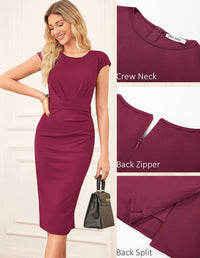 GRACE KARIN Women's Wear to Work Dresses 2025 Cap Sleeve Sheath Bodycon Midi Dress Ruched Business Office Pencil Dress