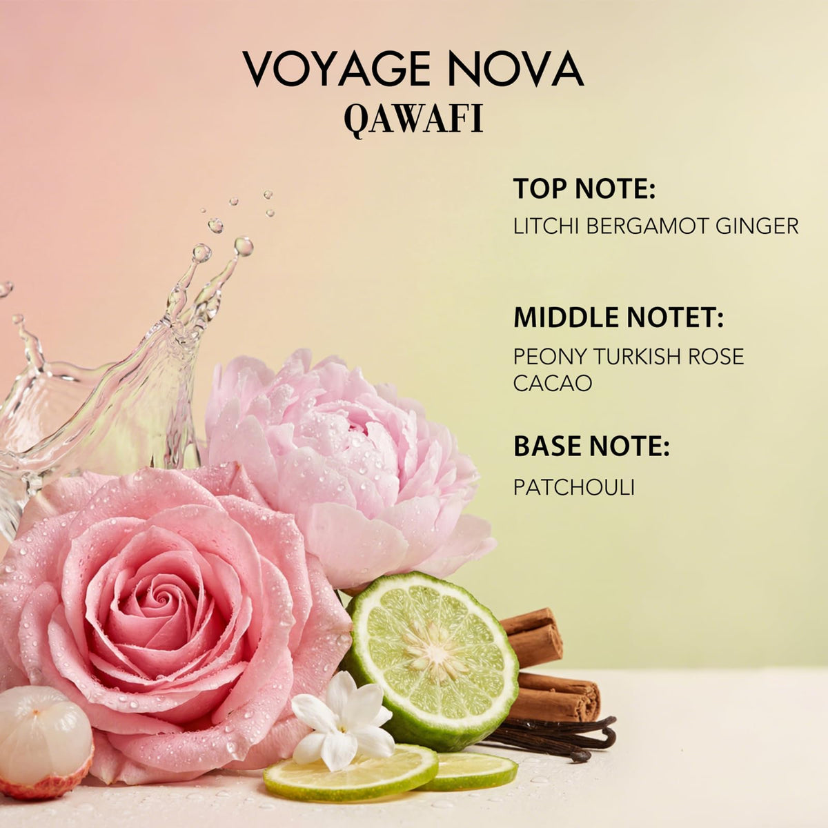 Voyage Nova Eau de Parfum for Women, Lychee Bergamot Ginger, Rose Peony Cocoa Blossom, Elegant Patchouli, Long Lasting Spring Fall Perfume, 100ml & 3.4 fl oz