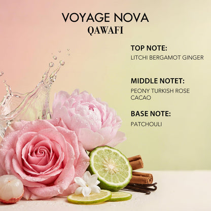 Voyage Nova Eau de Parfum for Women, Lychee Bergamot Ginger, Rose Peony Cocoa Blossom, Elegant Patchouli, Long Lasting Spring Fall Perfume, 100ml & 3.4 fl oz
