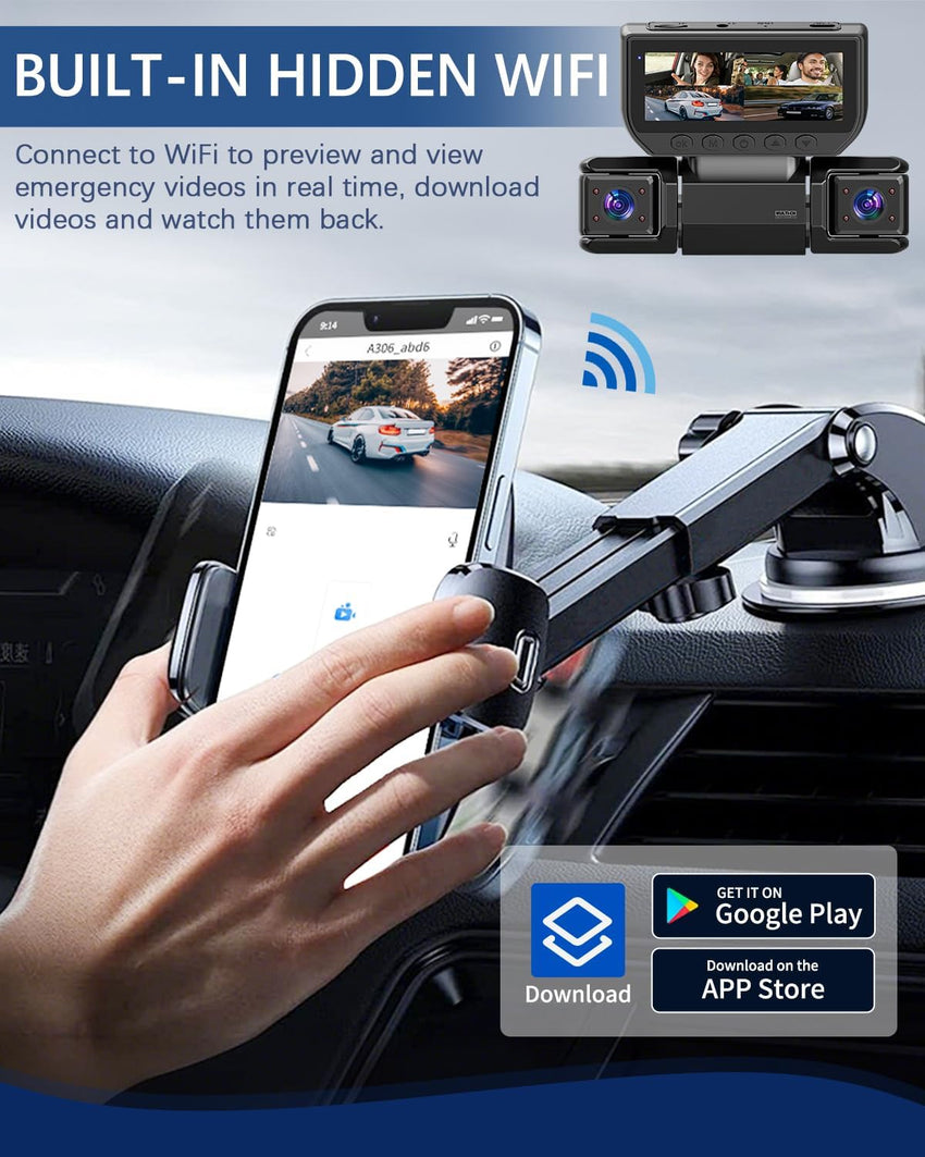 7DAY'S Uber Camera 360° View 4 Channel Dash Cam Front Rear and Inside with 5GHz WiFi & App Control, 170°Wide Angle Uber Camera for Car, Loop Recording, Night Vision, G-Sensor, Parking Mode, Included 32GB Card