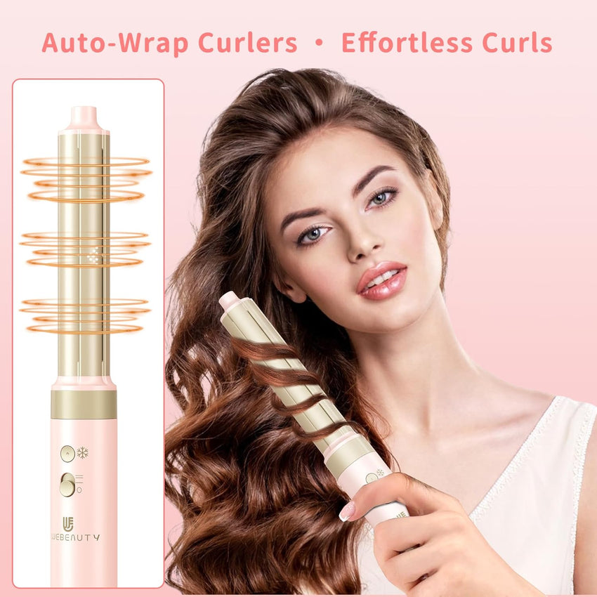 Hair Dryer Brush 8-in-1 Dual Voltage Hot Air Styler – Fast-Drying 110,000 RPM Ionic Blow Dryer with Straightener & Curler Attachments, Frizz-Free Volumizing Styler with Protective Hard Case-Pink