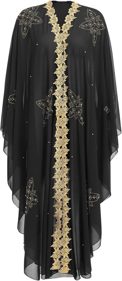 IKADEX Women Muslim Cardigan Hijab Dress Batwing Hot Drilling Chiffon Kimono Islam Kaftan Robe African Dresses
