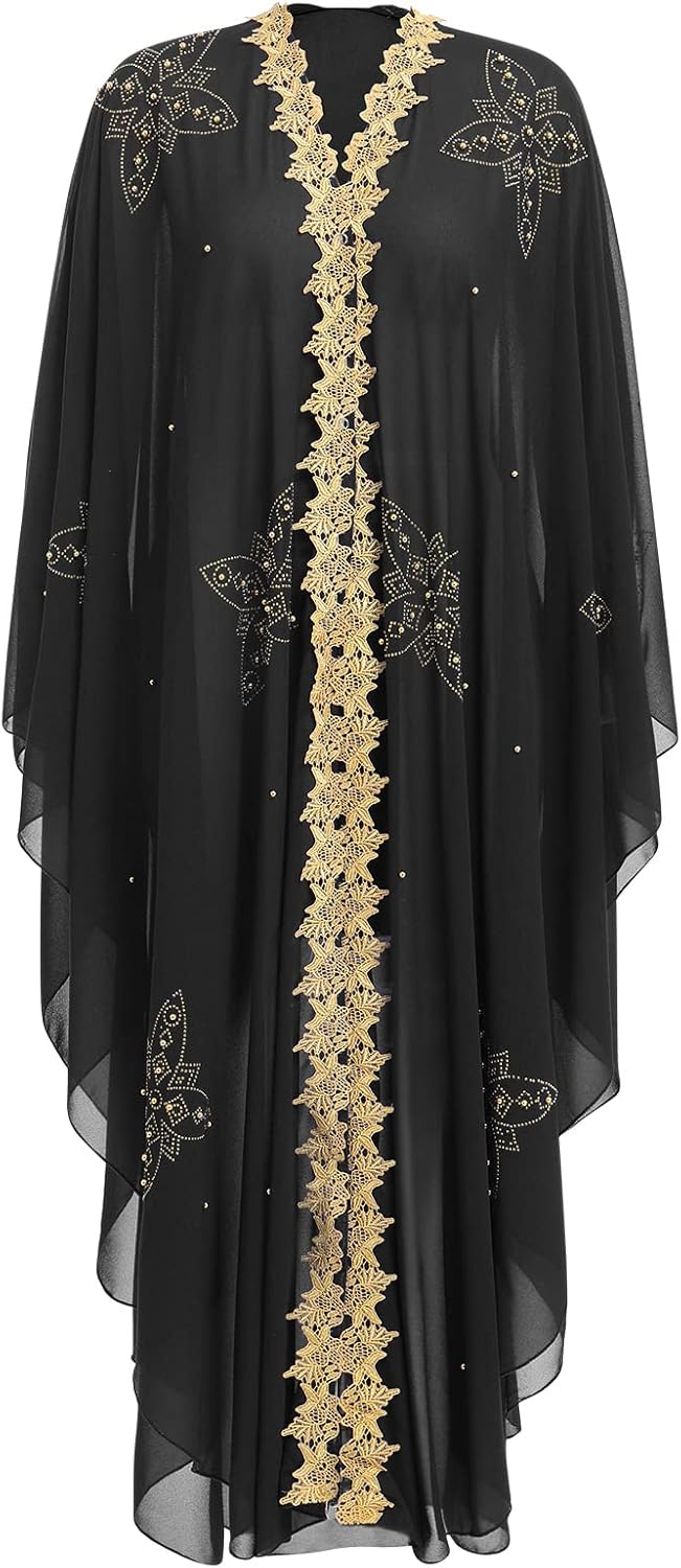 IKADEX Women Muslim Cardigan Hijab Dress Batwing Hot Drilling Chiffon Kimono Islam Kaftan Robe African Dresses