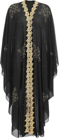IKADEX Women Muslim Cardigan Hijab Dress Batwing Hot Drilling Chiffon Kimono Islam Kaftan Robe African Dresses