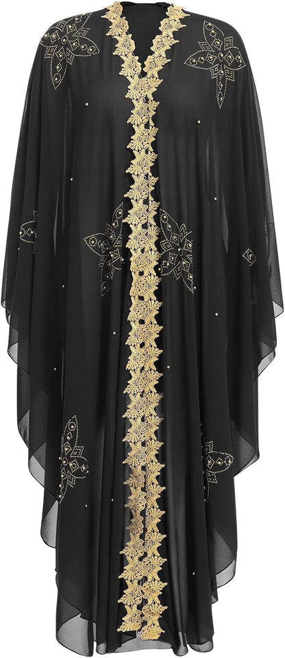 IKADEX Women Muslim Cardigan Hijab Dress Batwing Hot Drilling Chiffon Kimono Islam Kaftan Robe African Dresses