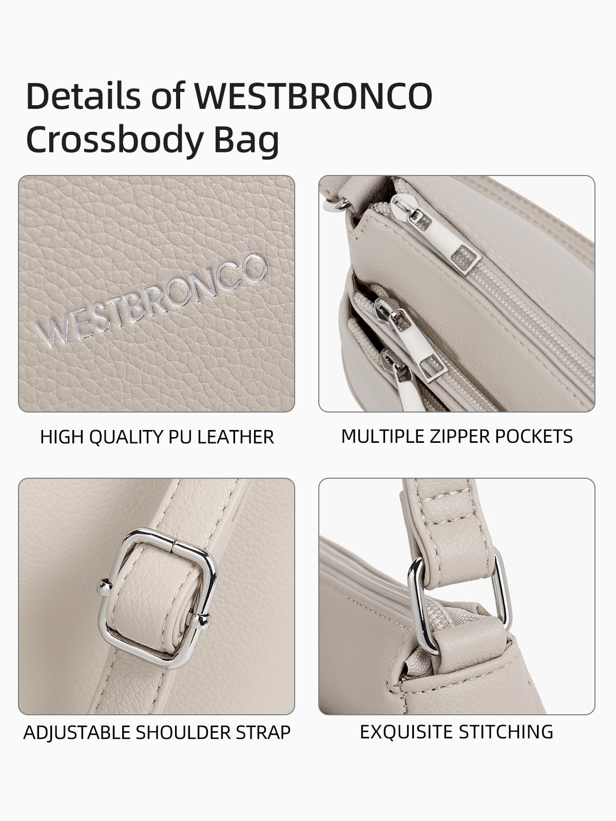 WESTBRONCO Crossbody Bags for Women, Medium Size Shoulder Handbags, Satchel Purse with Multi Zipper Pocket