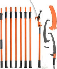 VEVOR Manual Pole Saw, 7.3-27 ft Extendable Tree Pruner, Sharp Steel Blade and Scissors High Branches Trimming, Branch Trimmer with Lightweight 8 Fiberglass Handles, for Pruning Palms and Shrubs
