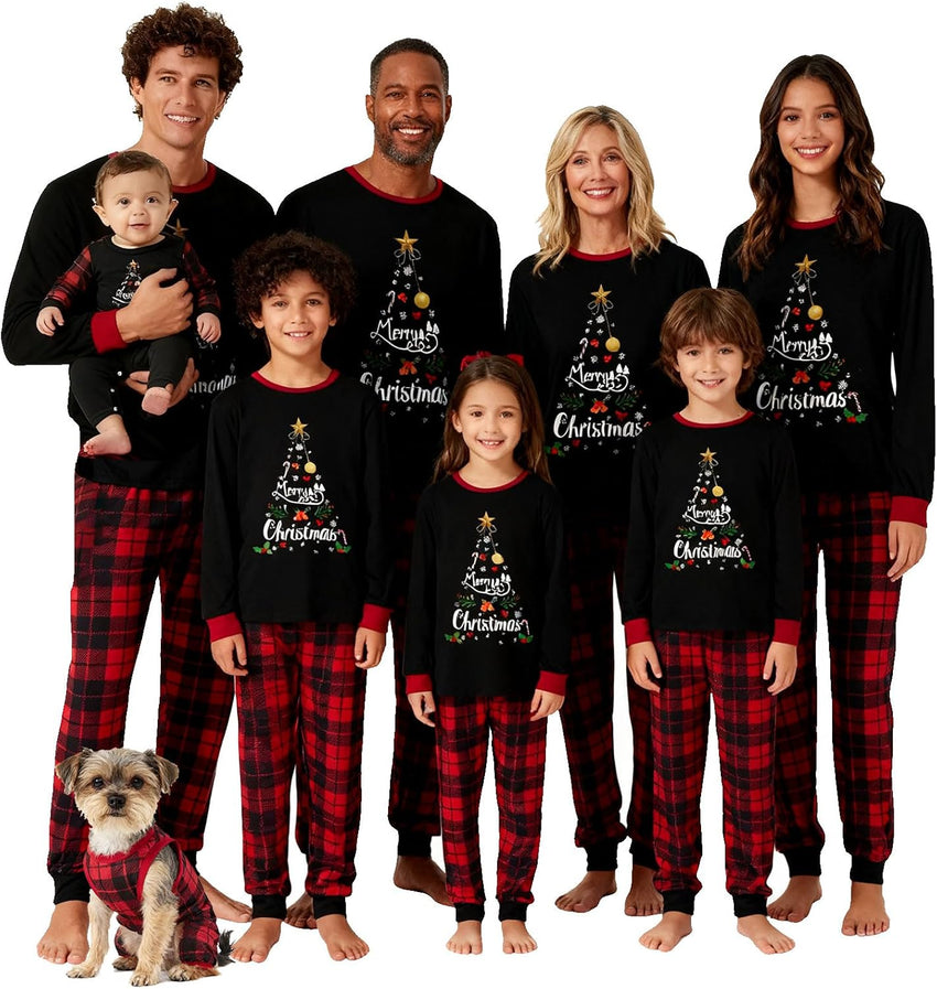 Family Christmas Pajamas Matching Sets - Soft Lettler Print Xmas Pjs for Couples & Kids | Holiday Family Pajamas