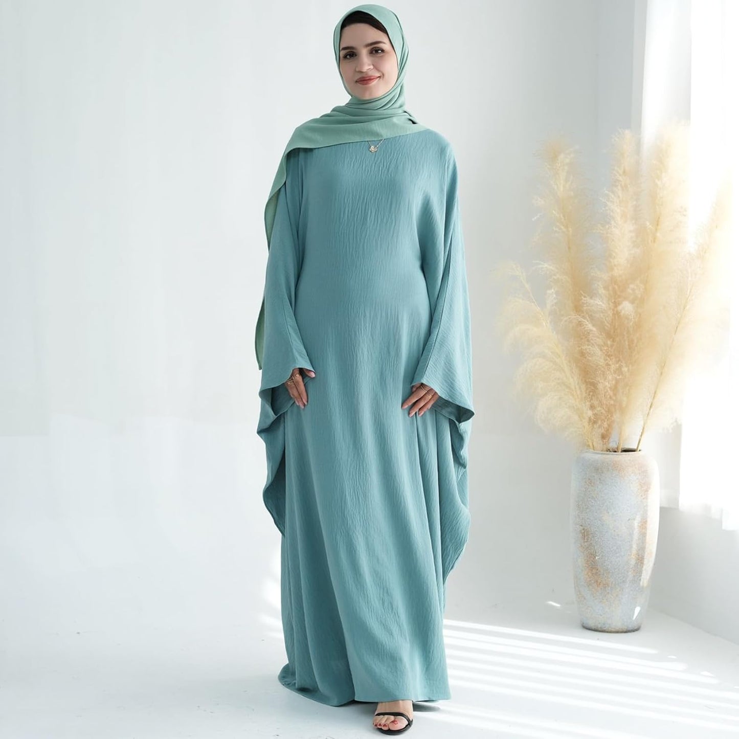 Women Muslim Abaya Dress 1Piece Bat Sleeve Islamic Maxi Robe Fashion Jilbab for Women Eid Kaftan Muslim Robe