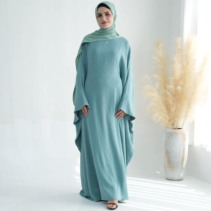Women Muslim Abaya Dress 1Piece Bat Sleeve Islamic Maxi Robe Fashion Jilbab for Women Eid Kaftan Muslim Robe
