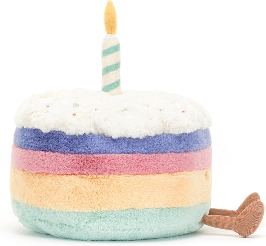 Jellycat Amuseables Rainbow Birthday Cake Stuffed Toy, Large 10 inches - Dessert Plush - Birthday Gift