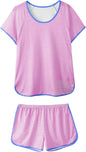 Hilinker Womens Sexy Pajama Set Ruched Lace Trim Cami and Shorts Summer Cute Pjs 2 Piece