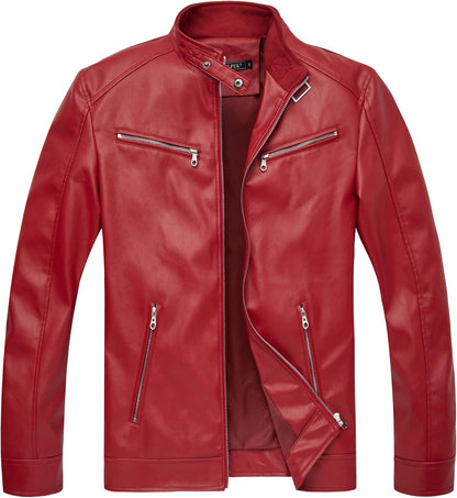 7DAY'S Men's Stand Collar Leather Jacket Motorcycle Lightweight Faux Leather Outwear
