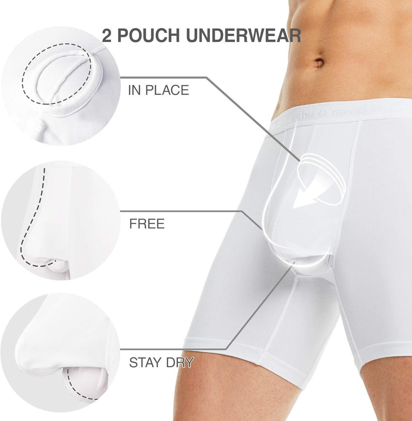DAVID ARCHY Men's Underwear Ultra Soft Modal Dual Pouch Trunks Ball Pouch Bulge Enhancing Boxer Briefs for Men 3 or 4 Pack