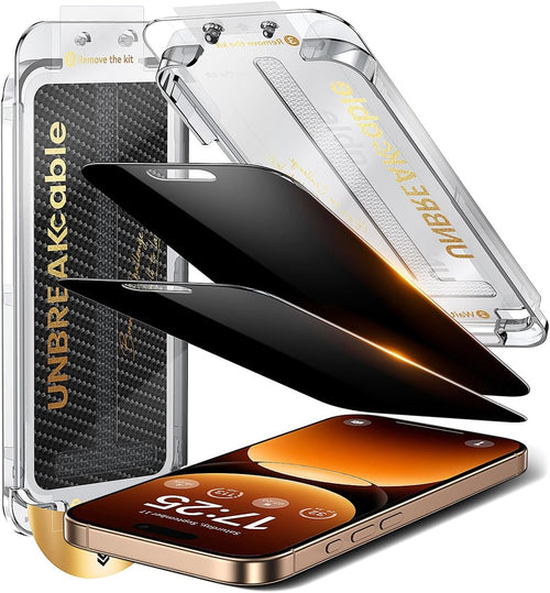 UNBREAKcable for iPhone 16 Pro Max Privacy Screen Protector, Tempered Glass Film [DustProof OneStep] [25° Anti-Spy] [9H Military-Grade Shatterproof] [Bubble Free] for Apple ProMax 6.9"-2 Pack