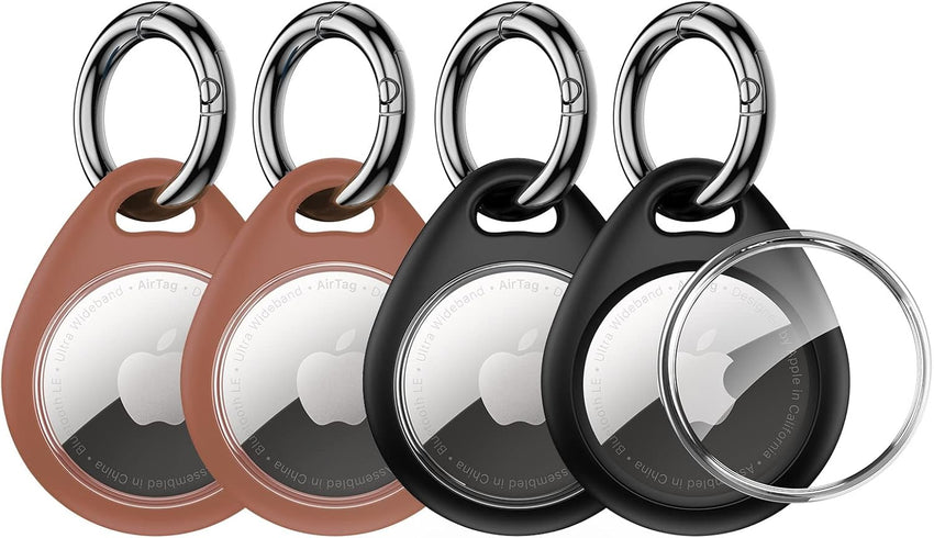 UNBREAKcable AirTag Holder for Apple - 4 Pack Air Tag Case [Fit Tightly Design] [Easy to Install] [Hold Securely] Waterproof TPU Protective Cover with Metal Keychain for Kids,Pet,Luggage,Backpack,Keys