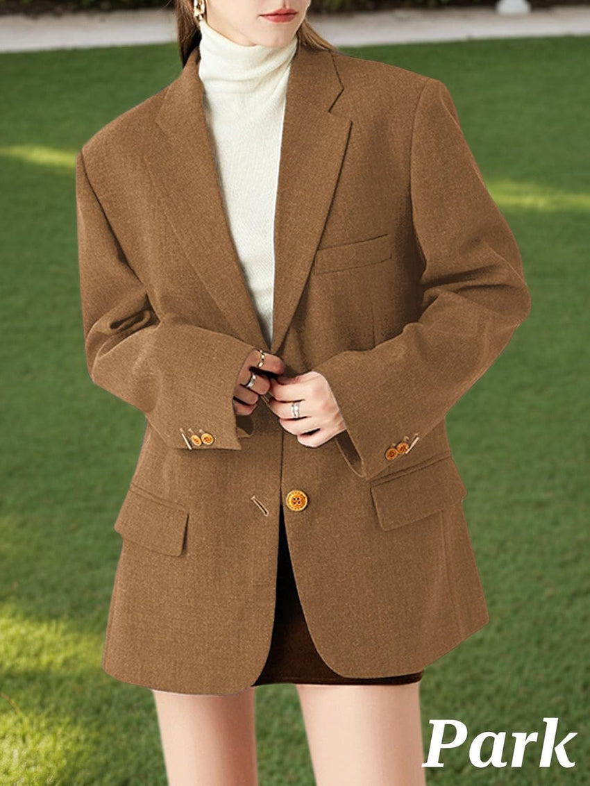 Mina Self 2025 Fall Women's Lightweight Blazer Suit Jacket Single-Breasted Casual Business Loose Fit Outerwear Pockets