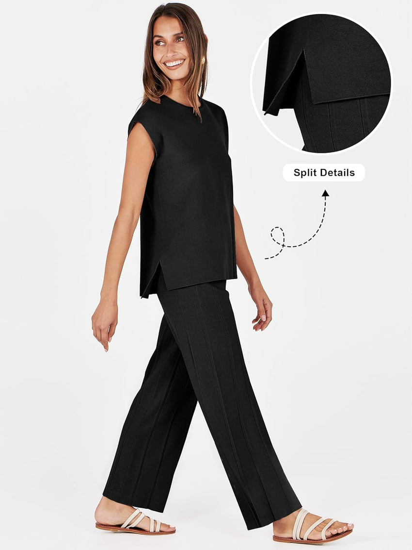 ANRABESS Women 2 Piece Lounge Sets Summer Casual Knit Sweater Vest Pant Set Beach Vacation Airport Clothes 2025 Fall Outfits