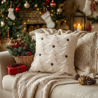 GEEORY Christmas Pillow Covers 18x18 Inch Set of 2, Christmas Decorations Xmas Tree Soft Plush Fluffy Faux Fur Decorative Throw Pillows Rustic Winter Decor Cushion Case Beige Brown GC034-18