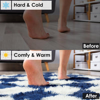 KICMOR Navy Blue and Cream White Rugs for Living Room, 4x6 Fluffy Fuzzy Shag Checkered Rug Shaggy Carpet for Bedroom, Soft Plush Area Rug for Nursery Toddler Room Classroom Study Room Kids Room