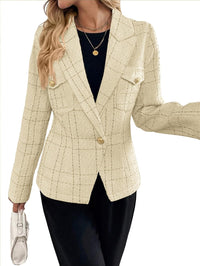 Mina Self 2025 Fall Women's Tweed Blazer Plaid - Slim Fully-Lined Fashion Casual Elegant Work Office Suit Jacket with Pockets