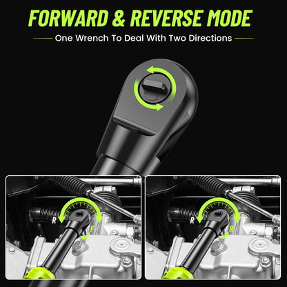 3/8" Cordless Ratchet Wrench: 58Ft-lbs (80N.m) 400RPM Light Weight Electric Ratchet, 6'' Extended Neck, 2 x2.0Ah Battery, 8 Sockets, 3" Extension Bar, LED Light (RH80B)