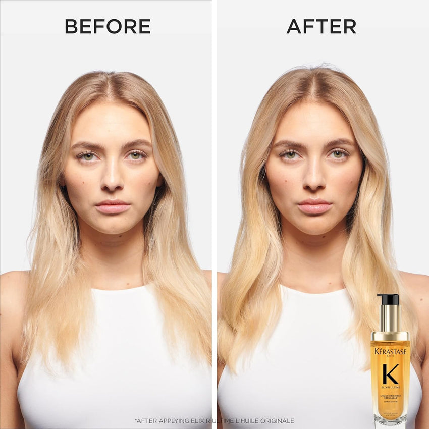 Kerastase Elixir Ultime Refillable Hair Oil - Hydrates & Smoothes Frizz, Adds Shine, With Wild Camellia, Nourishes & Strengthens Hair
