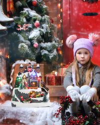 Bdor Christmas Village Lighted Decoration Musical Animated Display Christmas Collectible Santa Battery Operated Resin Indoor Decor