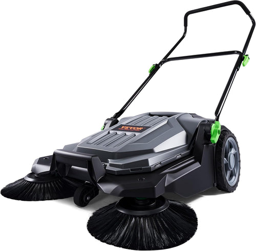VEVOR Walk-Behind Hand Push Floor Sweeper, 25.6" Sweeping Width Floor Sweeper Manual Non-Electric, 5-Gallon Waste Container, Angle & Height Adjustable Folding Handle for Walkway, Yard, Garage, Patio