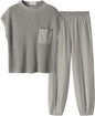 ANRABESS Women's Two Piece Outfits Knit Sweater Vest Crop Top Pants Lounge Matching Tracksuit Sweatsuit Travel Clothes Sets