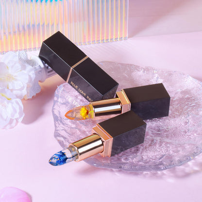 BLUE LOVE Color Changing Flower Lipstick - Hydrating Jelly Lip Balm with Flower, Long-Lasting Moisturizer & Nourishing Lip Gloss (Blue&Gold, 2 Count (Pack of 1))