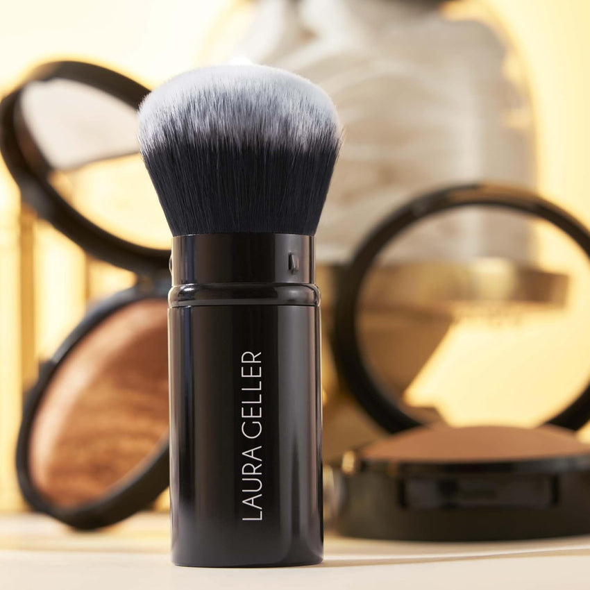 LAURA GELLER NEW YORK Laura's Must-Haves Kit 3pc: Baked Balance-n-Brighten Powder Foundation, Medium + Spackle Skin Perfecting Makeup Primer, Hydrate + Airbrush Round Kabuki Brush