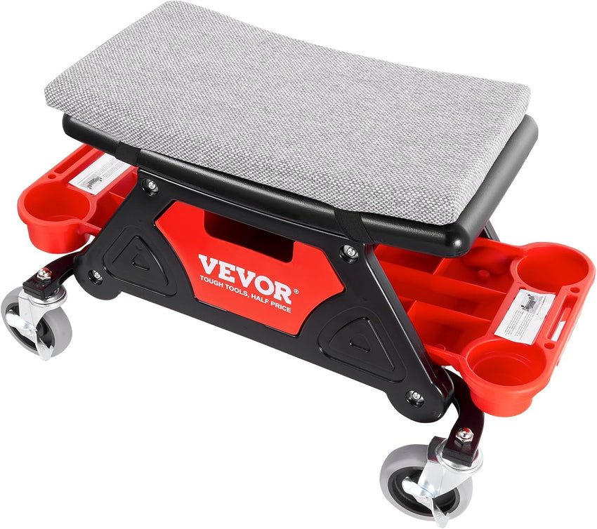 VEVOR Mechanic Stool 300 LBS Capacity Garage Stool Gift for Men, Heavy Duty Rolling Mechanics Seat, with Three Slide Out Tool Trays and Drawer, Tools for Automotive Auto Repair