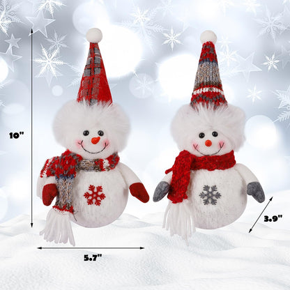 Juegoal 2 Pack Christmas Table Decorations, 10 Inch Lighted Plush Snowmen Figurines, Light Up Snowman Holiday Present, Battery Operated Xmas Gifts Winter Tabletop Ornaments Dinner Party Supplies