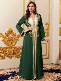 Elegant Muslim Dress with Gold Embroidered Evening Gown, Traditional Islamic Attire
