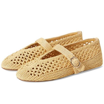Woven Ballet Flats Women Mesh Raffia Flats Round Toe Mary Janes Comfortable Ballerina Flat Shoes