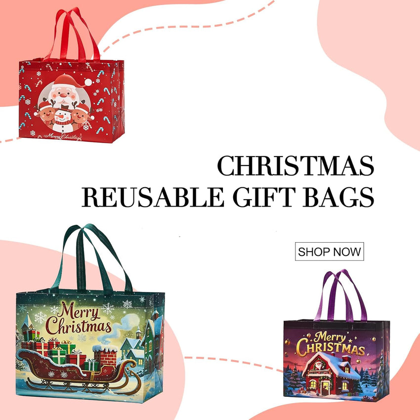 24 Pack Large Christmas Gift Bags 12.8"*6.7"*9.8", Reusable Non-Woven Jumbo Tote Bags with Handles For Christmas Surprise, Xmas Party Supplies Wrapping Shopping