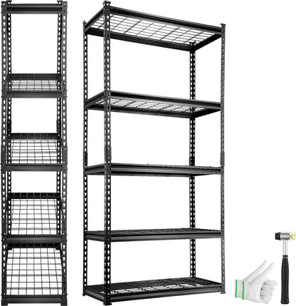 VEVOR Storage Shelving Unit, 5-Tier Adjustable, 2000 lbs Capacity, Heavy Duty Garage Shelves Metal Organizer Wire Rack, Black, 60" L x 24" W x 78" H for Kitchen Pantry Basement Bathroom Laundry Closet