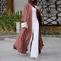 Womens Muslim Kimono Abaya Solid Striped Retro Ethnic Cardigan Robe Dubai Middle Eastern Saudi Arabia Eid Clothes