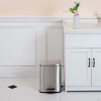 Amazon Basics Smudge Resistant Small Rectangular Trash Can With Soft-Close Foot Pedal, Brushed Stainless Steel, 12 Liter/3.1 Gallon, Satin Nickel Finish, 11.3"L x 9.9"W x 15.1"H