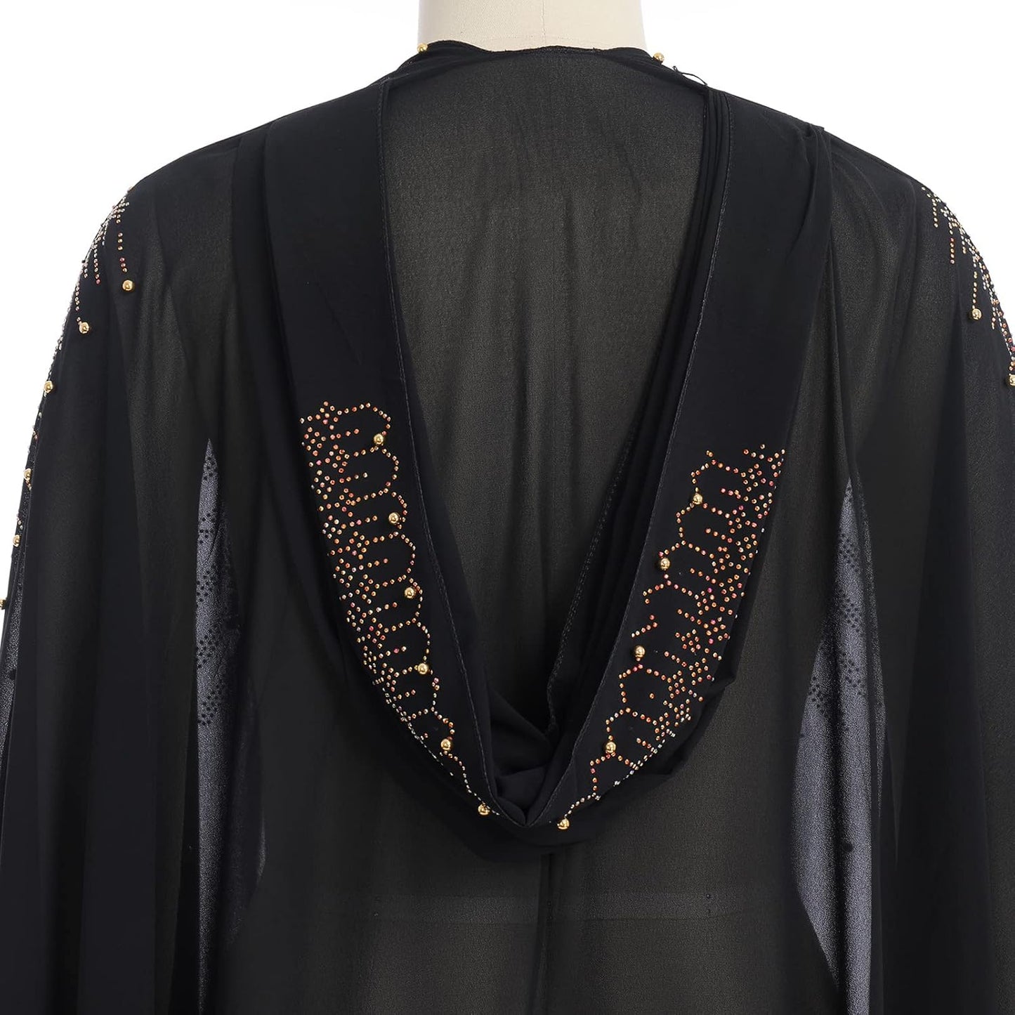 OBEEII Muslim Dress for Women Loose Batwing Sleeved Hooded Beaded Embroidery Long Abaya Dress Kaftan Abayas Islamic Robe