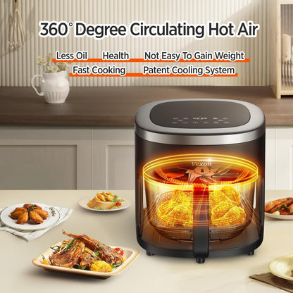 6-IN-1 Glass Air Fryer with 4.5 QT Capacity,Air Fry, Roast, Reheat, Dehydrate, Air Crisp Technology,Nonstick & Dishwasher Safe Basket,97% Less Oil,Features Digital Timer1